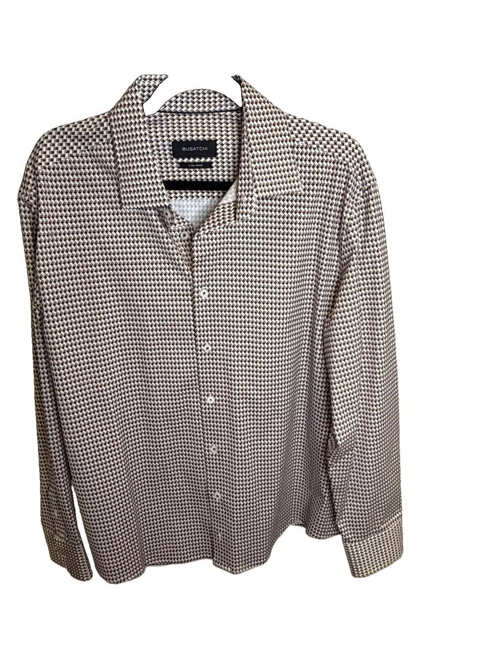 Bugatchi XL Men’s 8 Way Stretch Geometric Print Long Sleeve Button Up Shirt